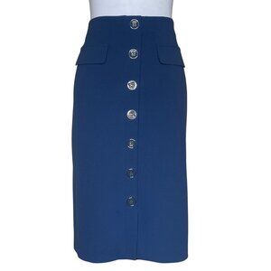 NYCC Women's Cobalt Blue Gold Button Pocket Pencil Skirt Sz M Career Event